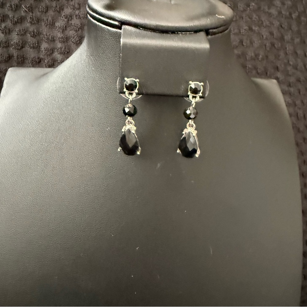 White House Black Market Silver and Black Drop Earrings
